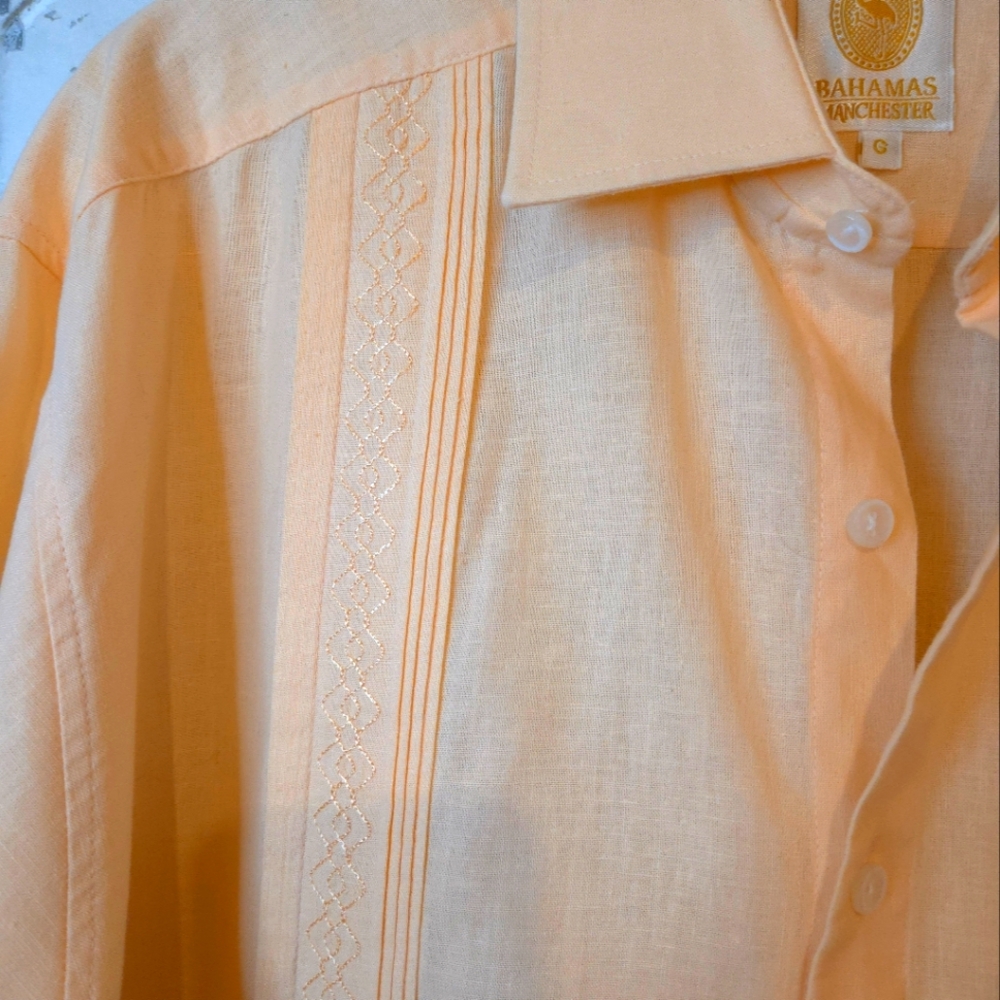Bahamas Manchester Men's Authentic Guayabera Salmon Long Sleeve Shirt - Size L - Picture 9 of 16